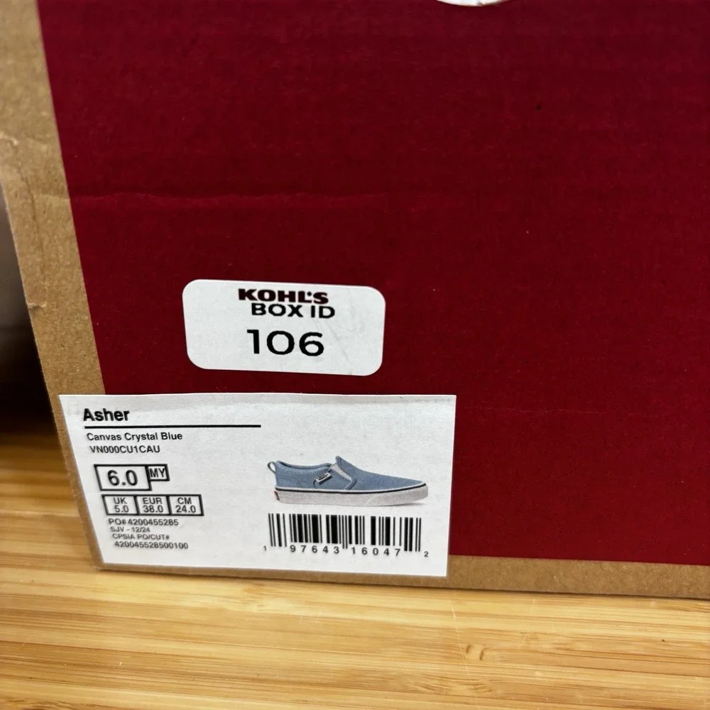 Vans Asher Youth Slip-On Shoes- Size 6 Canvas Crystal Blue.